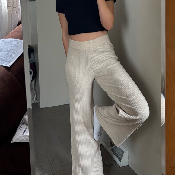 Cream Ribbed Knit Pants - Picture 1 of 3